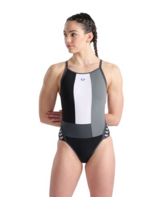 MALLA ENTERIZA DE NATACION ARENA ICONS PANEL SFLY 555 (GRIS NEGRO BLANCO)