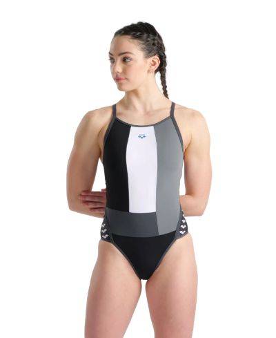 MALLA ENTERIZA DE NATACION ARENA ICONS PANEL SFLY 555 (GRIS NEGRO BLANCO)